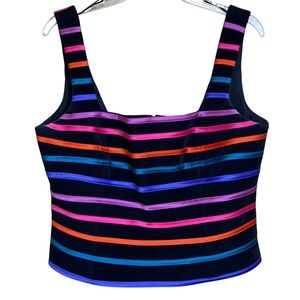 Vintage 90s Stripe Short Tank Top Blouse Back Zip 14 P JS Collections